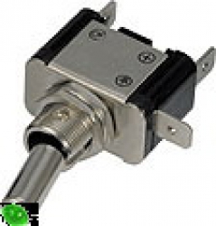 Vypínač kovový 12mm 25A / 12V se zelenou LED - on/off