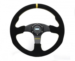 Sportovní volant Epman - 350mm semiš - černý/černý (žlutý proužek)