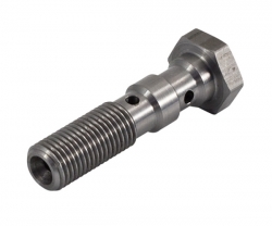 Průtokový šroub na 2x banjo M10 x 1,0 - délka 38mm - nerezový