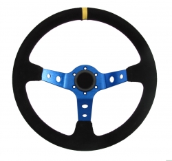 Sportovní volant SW018 - 350mm semiš / 90mm - černý/modrý