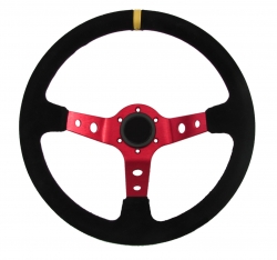 Sportovní volant SW018 - 350mm semiš / 90mm - černý/červený