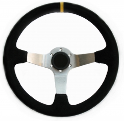 Sportovní volant SW020 - 350mm semiš / 90mm - černý/stříbrný