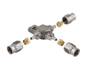 Téčko s výstupy 3x PTFE hadice D-03 (AN3) - nerezové (s držákem)