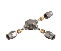 Téčko s výstupy 3x PTFE hadice D-03 (AN3) - nerezové