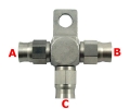 Téčko s výstupy 3x PTFE hadice D-03 (AN3) - nerezové (s držákem)